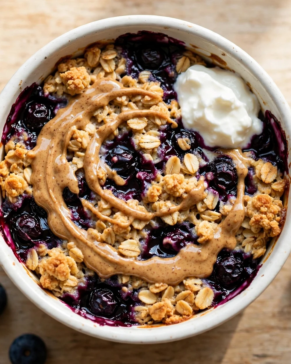 Blueberry Protein Baked Oatmeal with Almond Butter Swirl