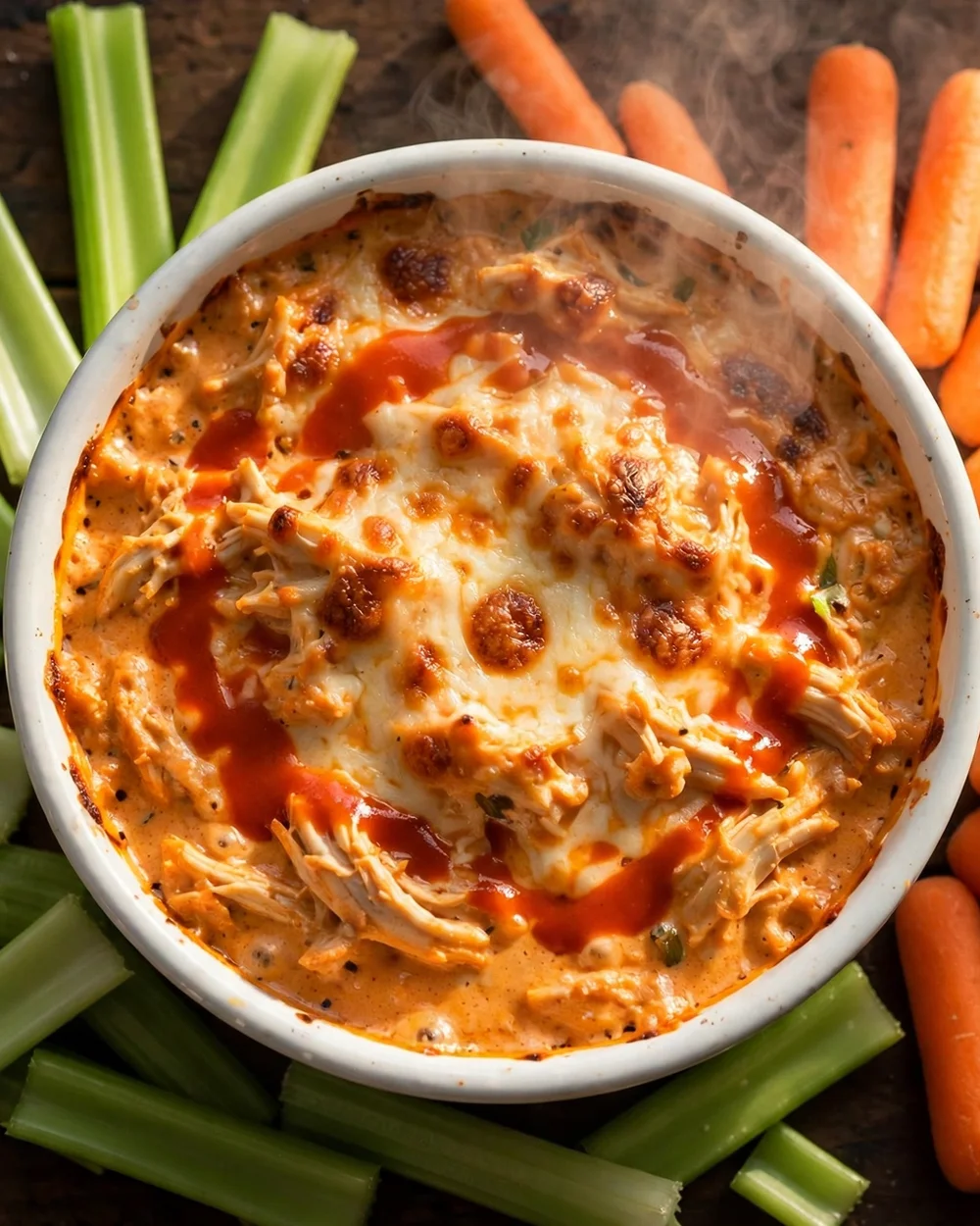 Buffalo Chicken Cottage Cheese Dip with Celery & Carrots