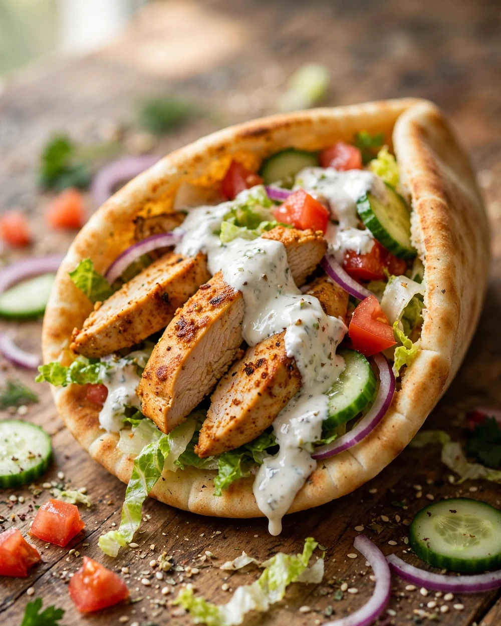 Chicken Shawarma Pita with Garlic Yogurt Sauce